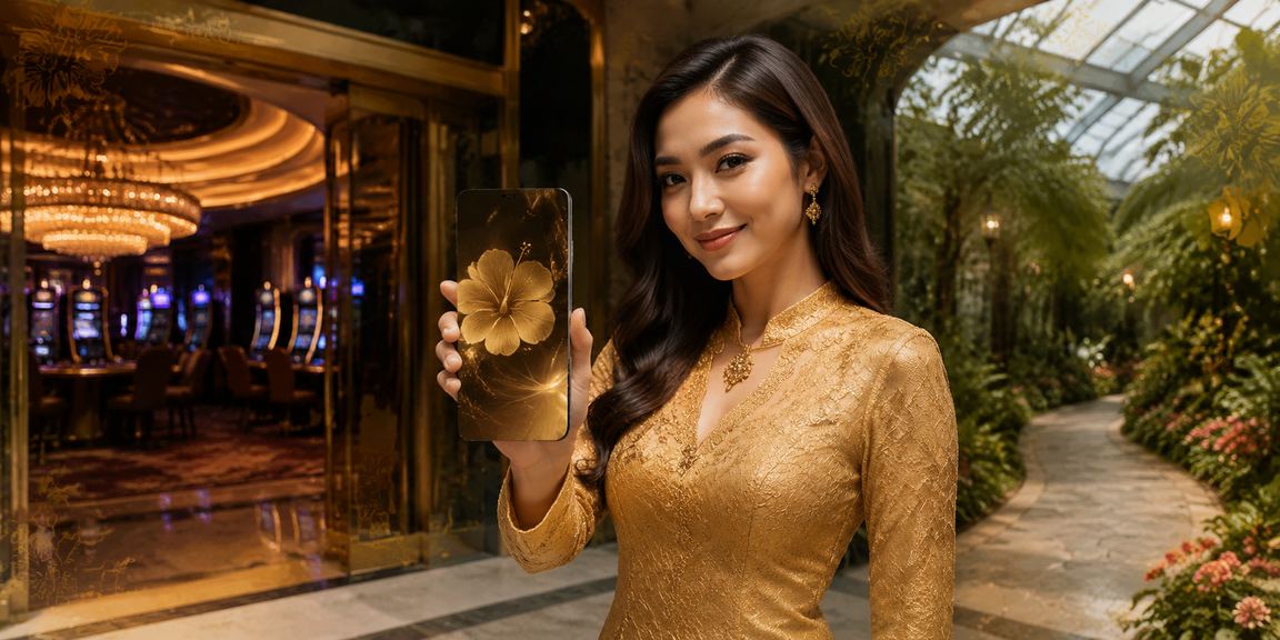 Wanita berbaju kebaya Malaysia menyemak aplikasi platform taruhan bola sepak dalam talian dengan yakin