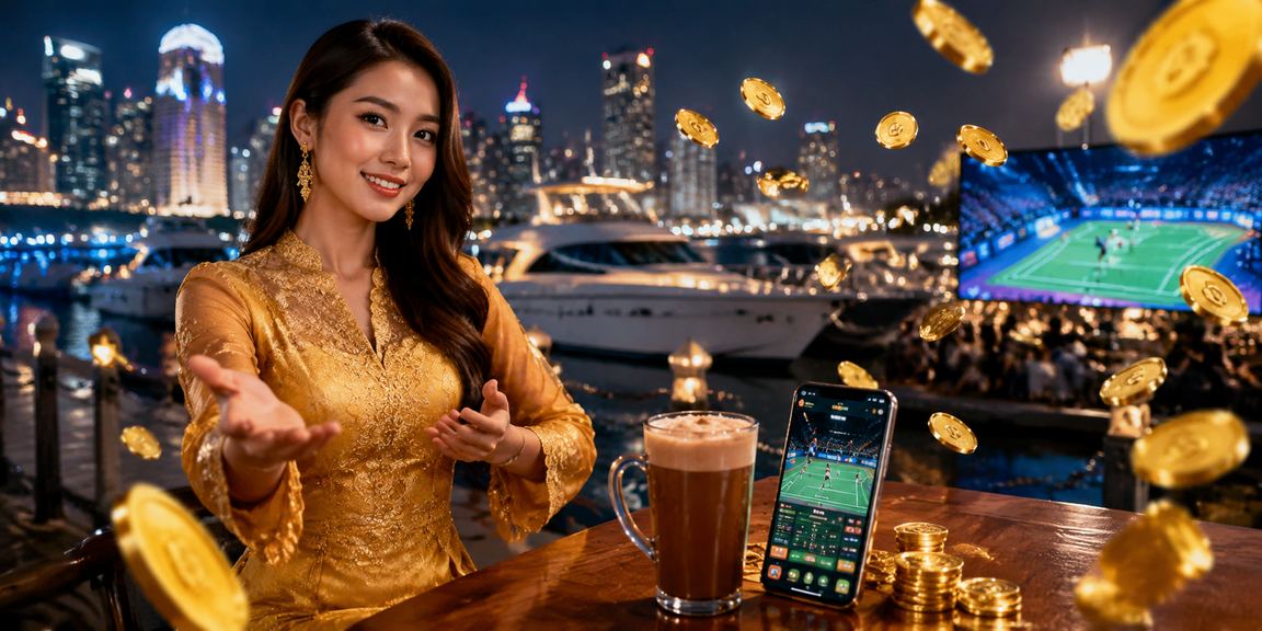 Wanita Malaysia berbaju kebaya menggunakan telefon bimbit untuk mengakses platform taruhan bola sepak dalam talian