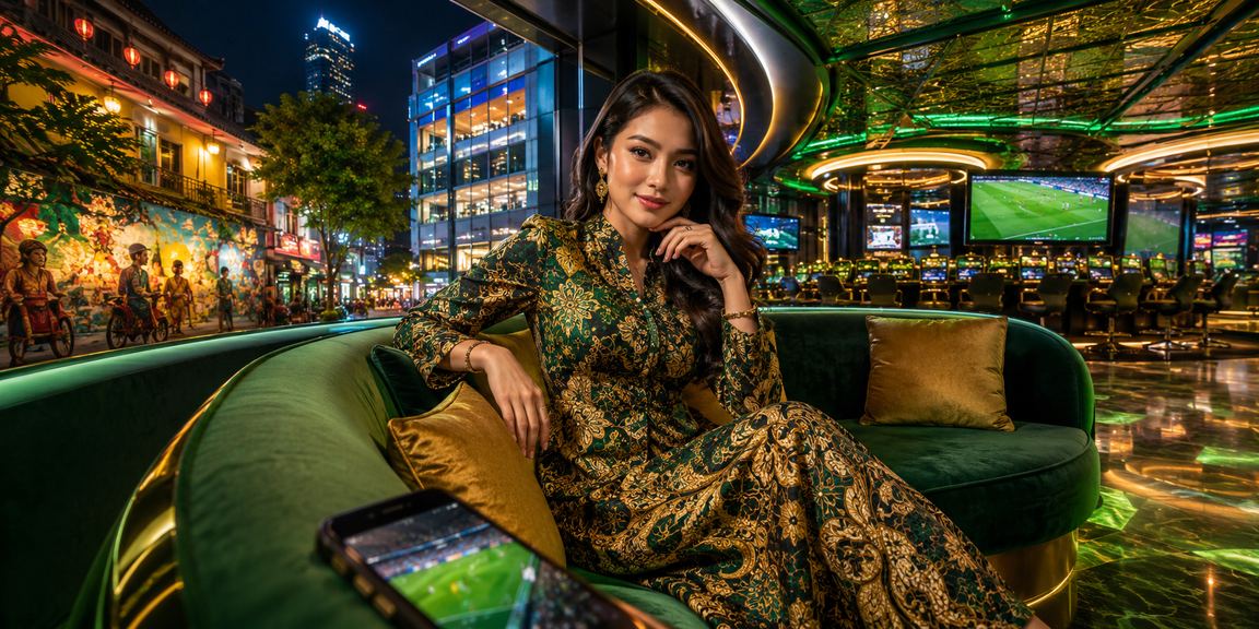 Pengguna wanita berbaju batik di Pulau Pinang mengakses platform pertaruhan sukan dari telefon bimbit